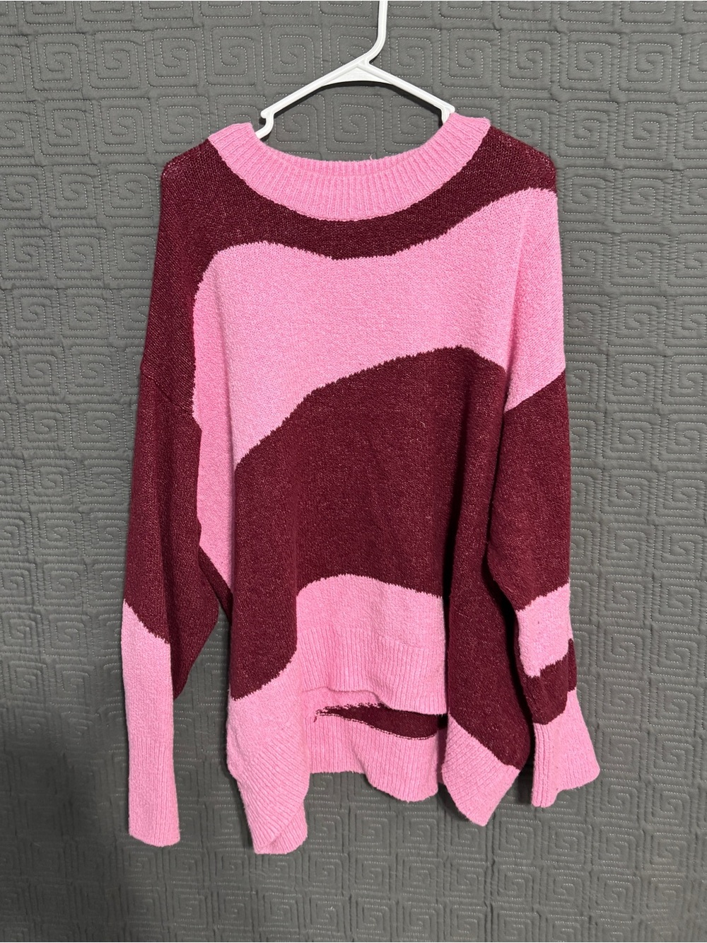 Ava Viv Swirl Pullover Sweater Womens Plus Size 2X Pink Maroon Wave Knit Slouchy